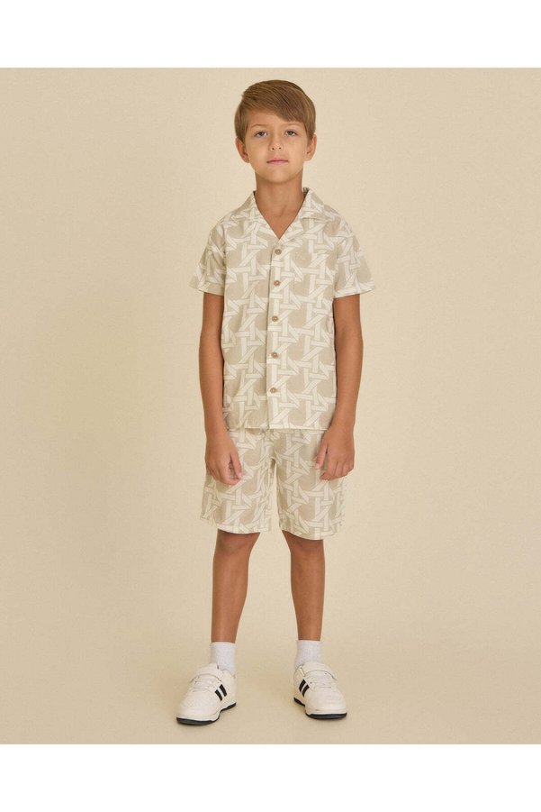 REDTAG Boys Beige Printed Shirt With Shorts Set
