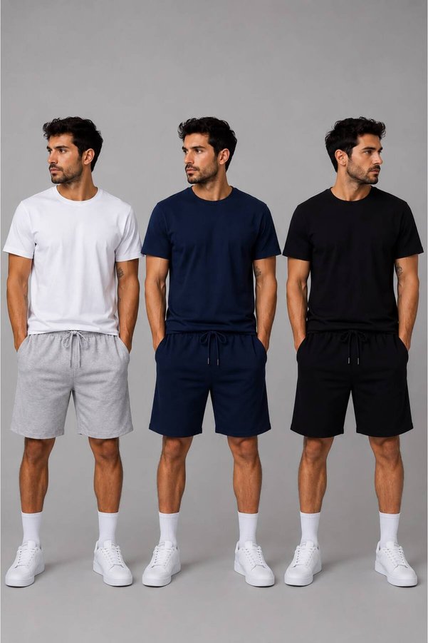 HRM COLLECTİVE 3 Pieces Black+Gray+Navy Blue Shorts