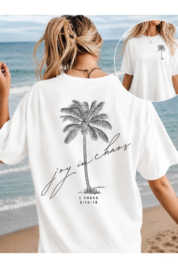 VODEXA Women's Oversize T-Shirt Palmi̇ya Printed 100% Cotton T-Shirt Comfortable Fit