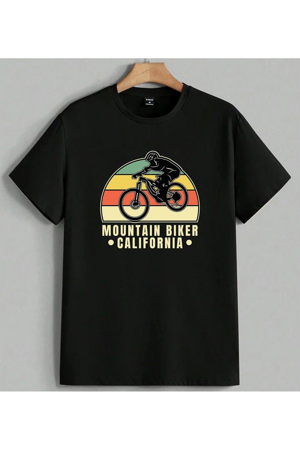 ELFERA Mountain Biker California Printed Unisex Oversize T-Shirt Black
