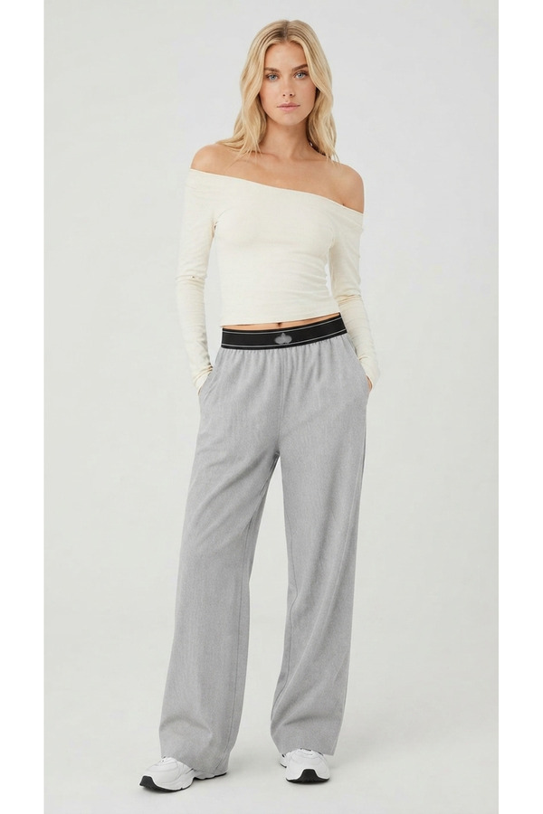 TrendAllStore Stone Gray Color Elastic Waist Suit up Trousers