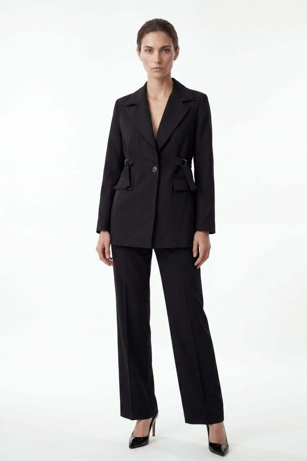 HAKKE Patterned Collar Detail Metal Buckle Blazer Suit