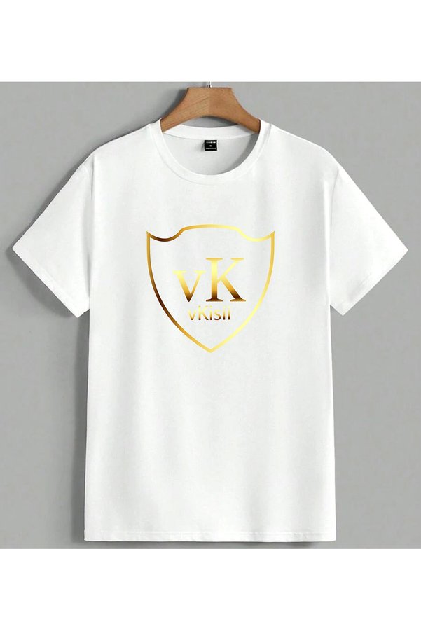 ELFERA Vkisii Logo Gold Shield Luxe Printed Unisex Oversize T-Shirt White