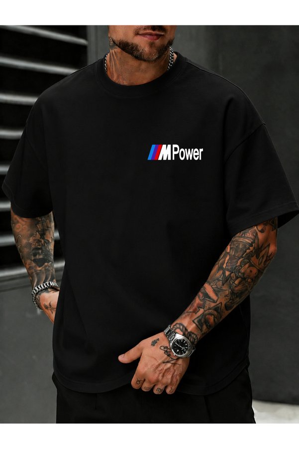 dont quıt Men's Black Oversize T-Shirt Mpower