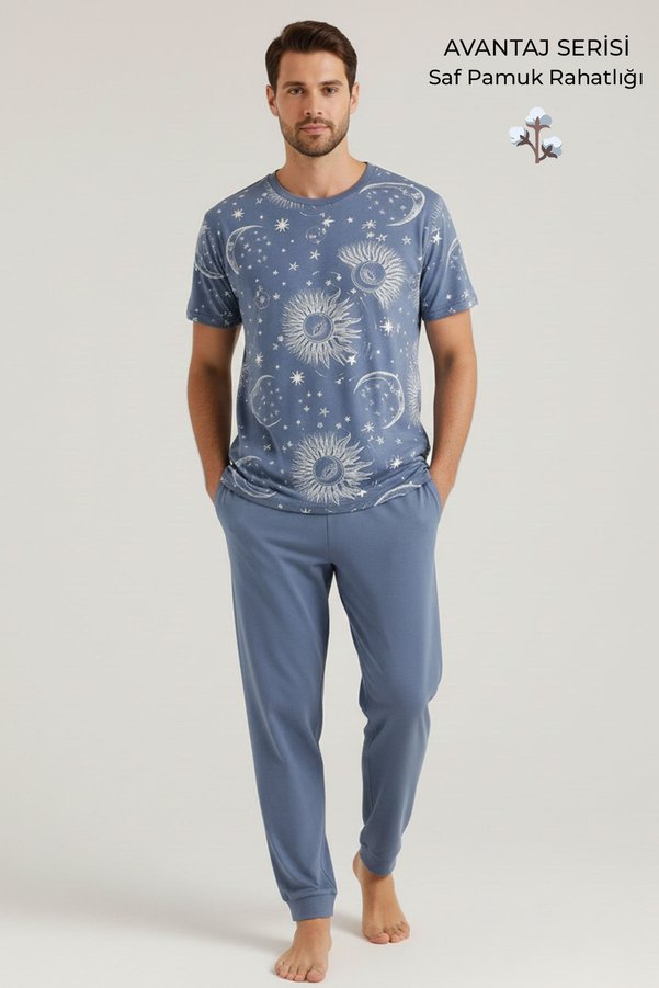 Aytuğ&Mısırlı Cotton Short Sleeve Pajama Set Indigo