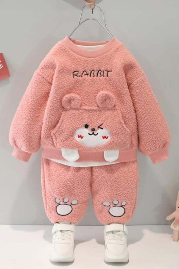 Bubito Winter Sweet Plush Top and Bottom 2-Piece Set Pink