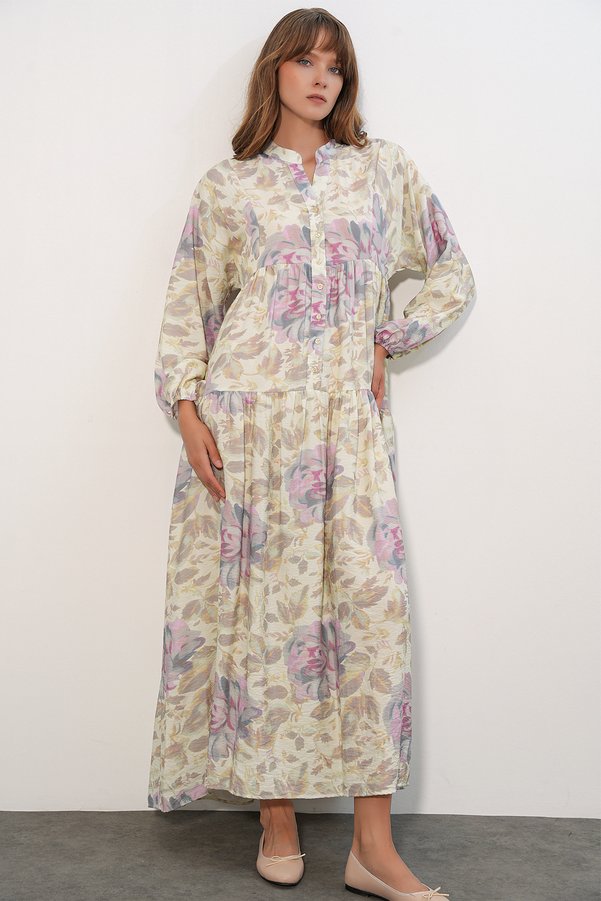 Bigdart Women's Lilyum Fabric Long Hijab Dress 2593 - Powder