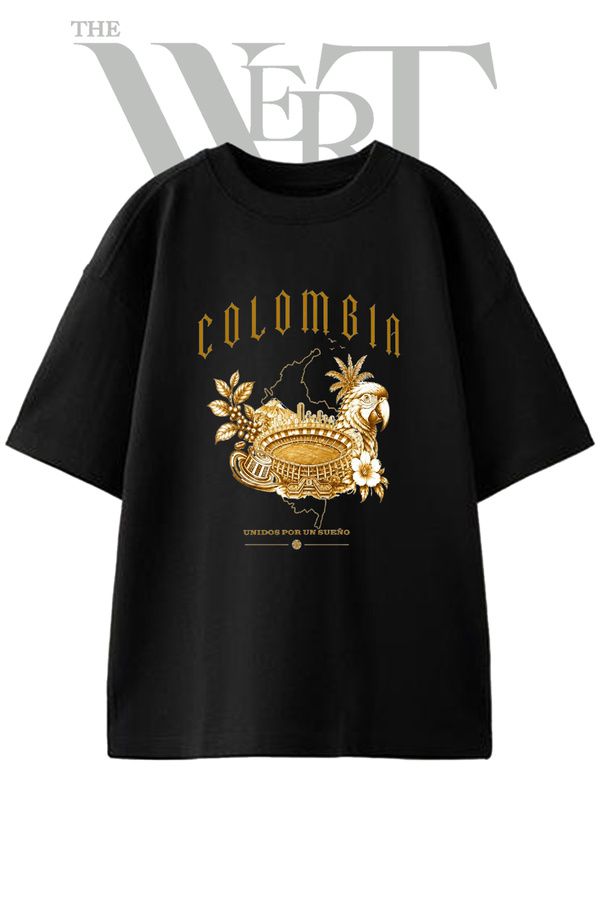 THEWERT Kolombiya Sombrero Design Printed Unisex Black Oversize T-Shirt
