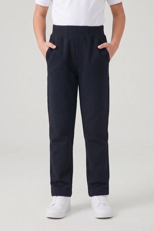 nacar çarşı Unisex Children's 2-Thread Seasonal Ribbed Waist Straight-Leg Compact Navy Blue Combed Cotton Trousers Sweatpants for School and Daily Use