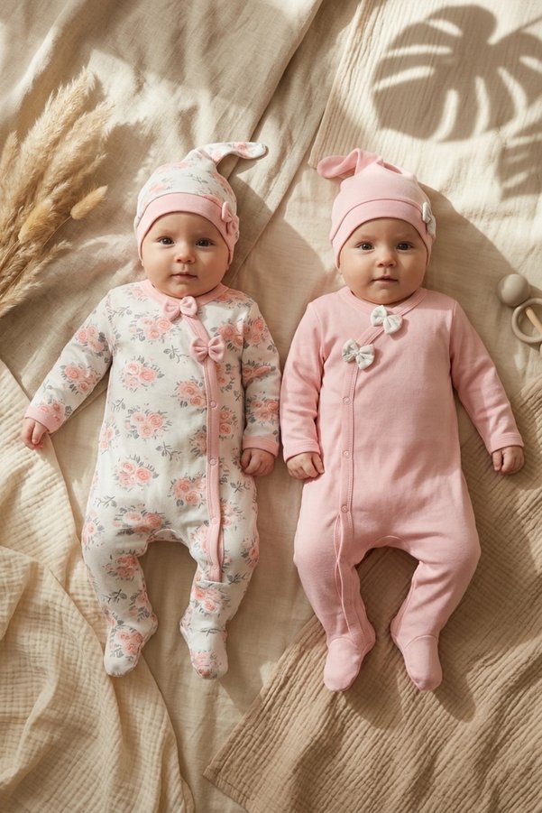 Babydonat Bow Flower Patterned Baby Girl 4-Piece Jumpsuit Set 100% Cotton