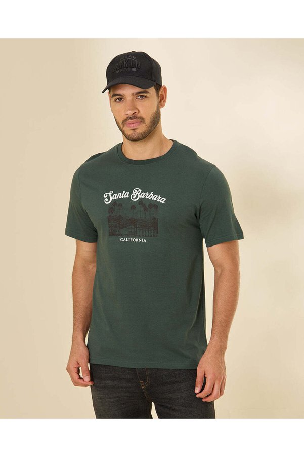 REDTAG Men Green Printed Graphic T Shirt