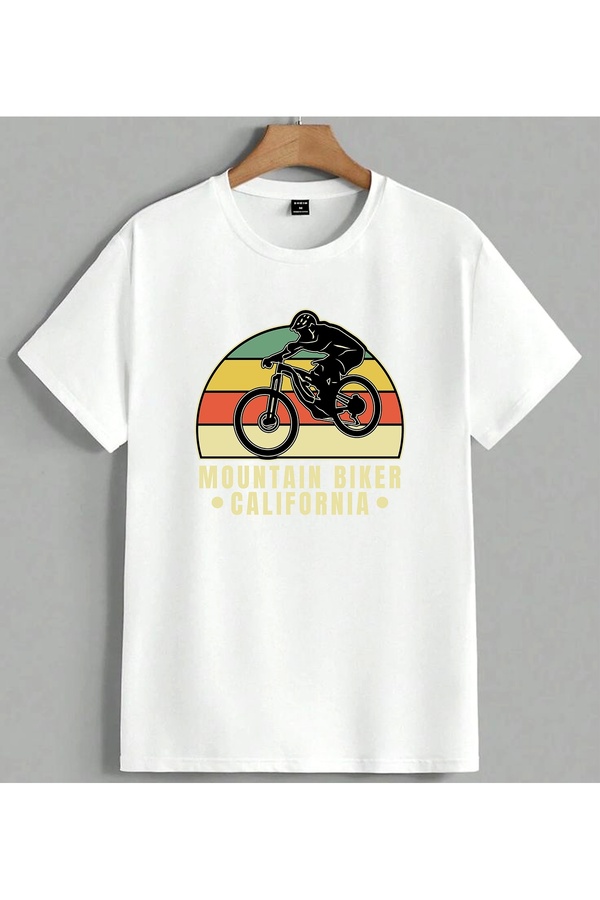 ELFERA Mountain Biker California Printed Unisex Oversize T-Shirt White