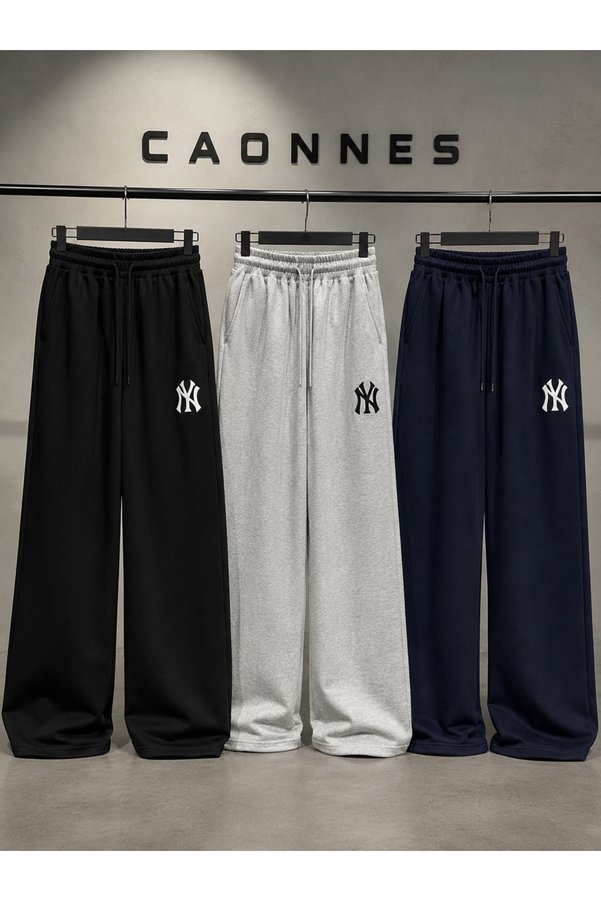 CAONNES 3-Pack Ny Printed Seasonal Sweatpants (Black-Gray-Navy Blue) Basic Oversize Casual Comfortable Cut