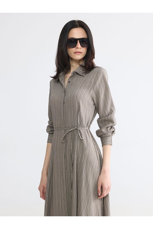 LC Waikiki Striped Belted Shirt Dress