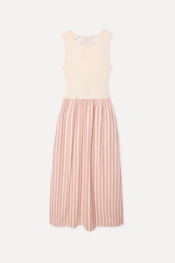 Mudo Women's Ecru Striped Flared Midi Dress