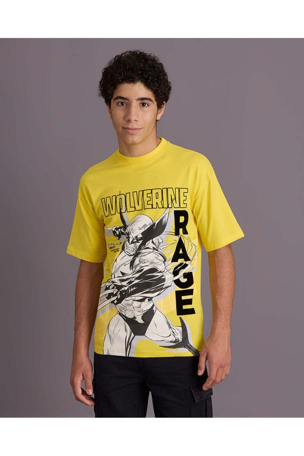 REDTAG Senior Boys Yellow Wolverine Print T-Shirt