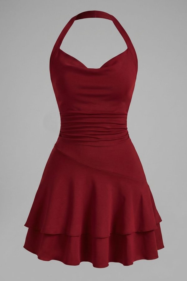 moddosa fashion Women's Degaje Collar Halter Neck Flounce Dress