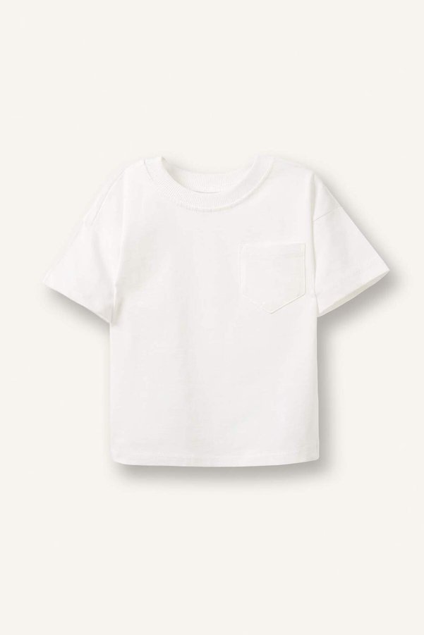 Defacto 100% Cotton Regular Fit Crew Neck Short Sleeve Ecru T-Shirt Baby Boy B7005A525Sm