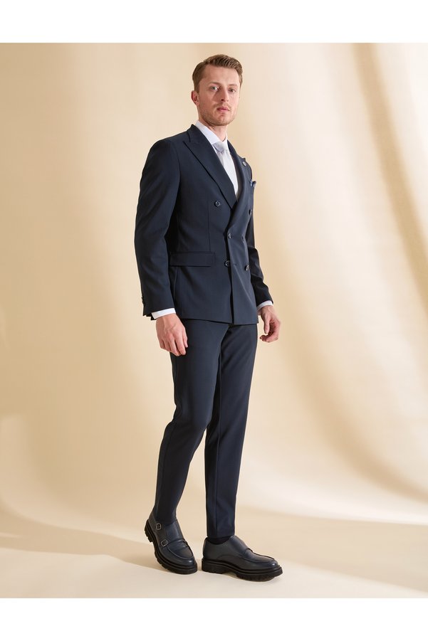 Pierre Cardin Navy Blue Extra Slim Fit Striped Double Breasted Suit 50325157-Vr033