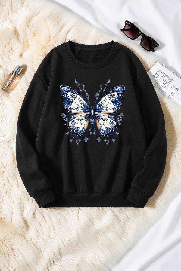 trendypassion Unisex Patterned Butterfly Printed Crew Neck Sweatshirt