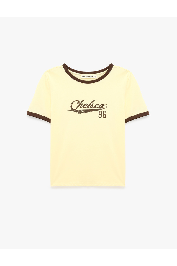Koton Cotton Ribbed Short Sleeve Crew Neck Printed T-Shirt