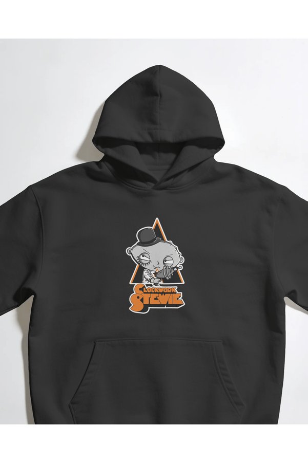 buzagi tasarım ürünleri Clockwork Stewie Family Guy Unisex Black Hooded Sweatshirt