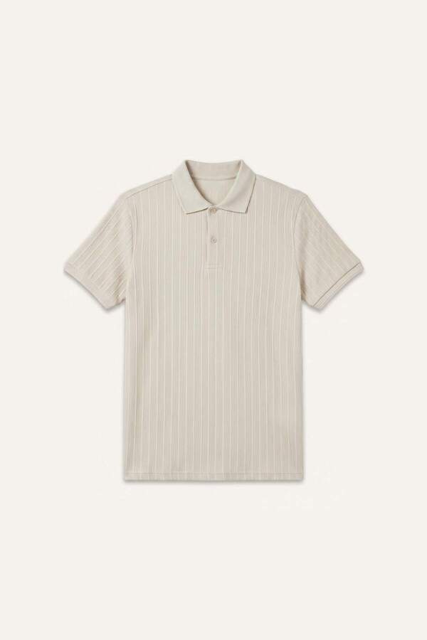 Defacto 100% Cotton Regular Fit Short Sleeve Polo Beige T-Shirt H9390Ax26Sm