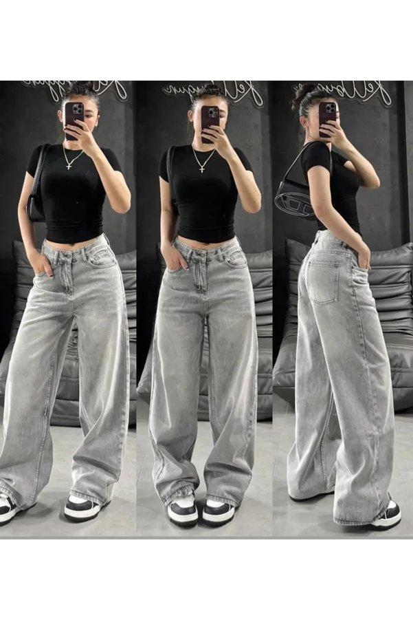 komera Pofi̇di̇ Vintage Gray Snow Wash Baggy Pants