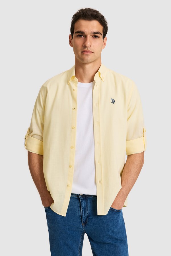U.S. Polo Assn. Men's Light Yellow Long Sleeve Basic Shirt 50324660-Vr004
