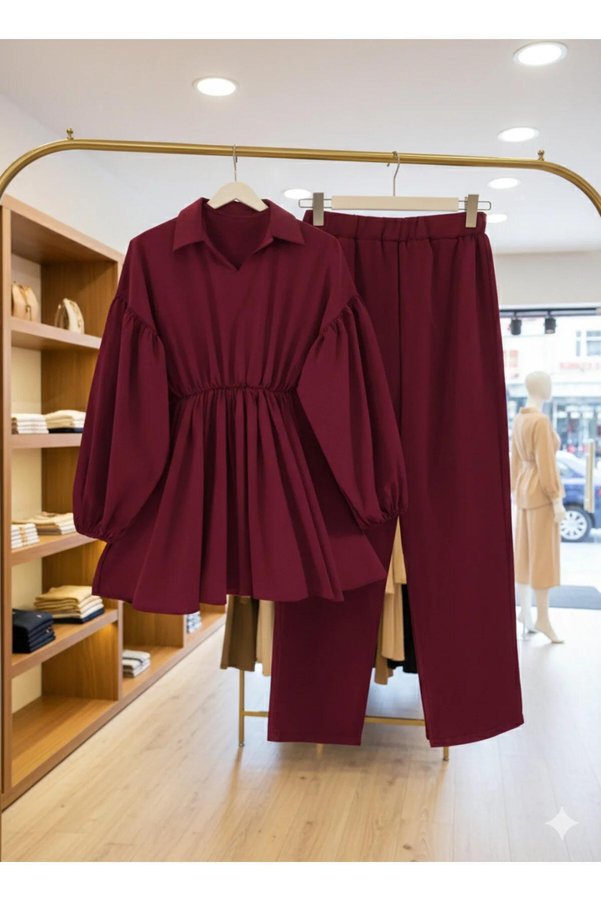 MODAF Waist Elasticized Shirt Collar Bottom Top Set