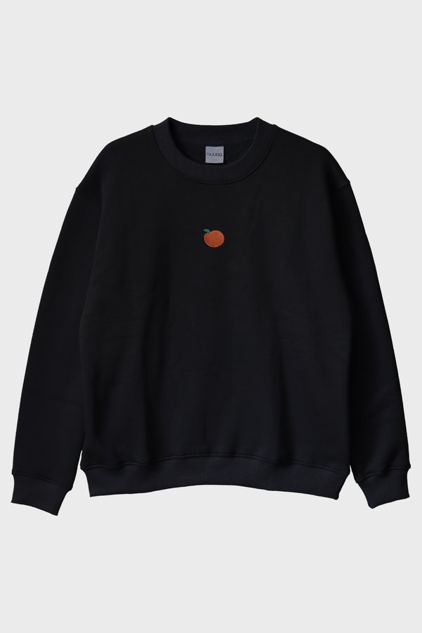lofux Peach Patterned Embroidered Crew Neck Sweatshirt
