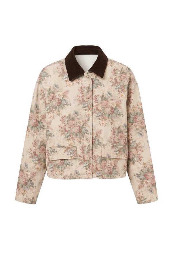 Trendyol Collection Multi-Colored Floral Patterned Denim Jacket with Collar Detail Twoaw27Ce00015