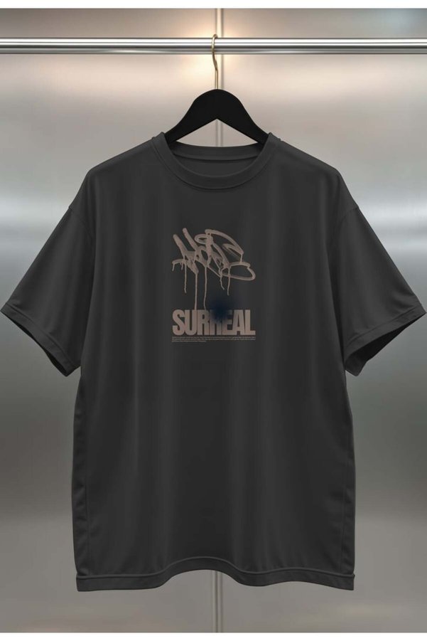 buzagi Surreal Digital Print Black and White Oversize Unisex T-Shirt