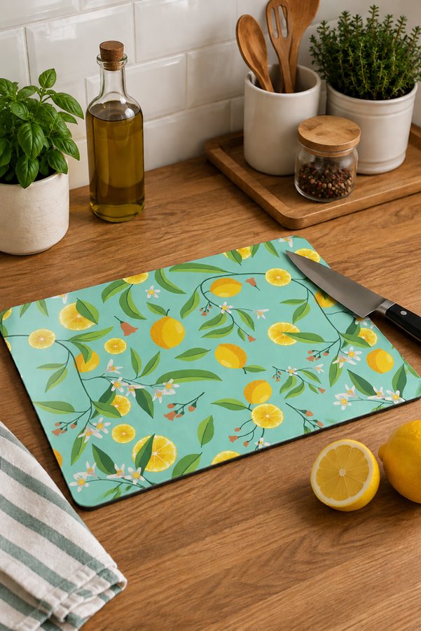 DreamHomes Glass Cutting Board Lemon Pattern 25X35