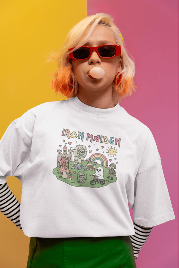 buzagi tasarım ürünleri Iron Maiden White Oversize T-Shirt