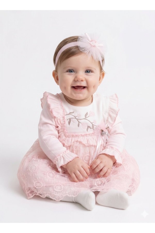 Kids Kingdom Cotton Floral Embroidered Bandana Mevlütlük 2-Piece Baby Girl Dress