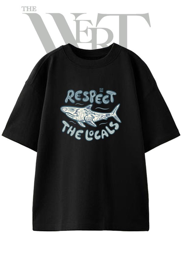 THEWERT Patterned Shark Design Printed Unisex Black Oversize T-Shirt