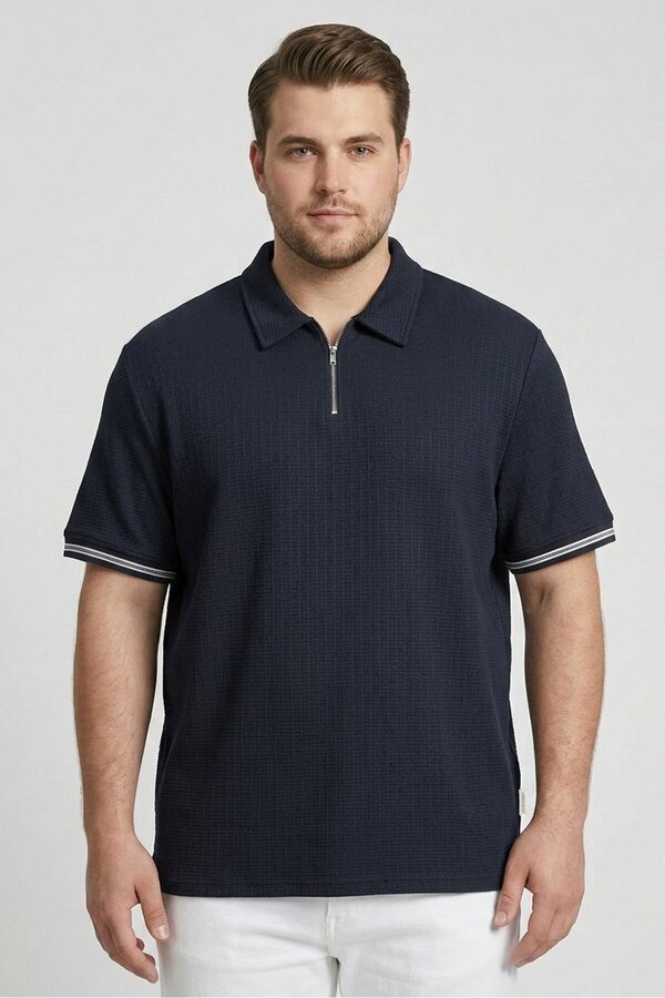 Larsson & Co Men Regular Fit Textured Short Sleeve Polo Shirt, Navy