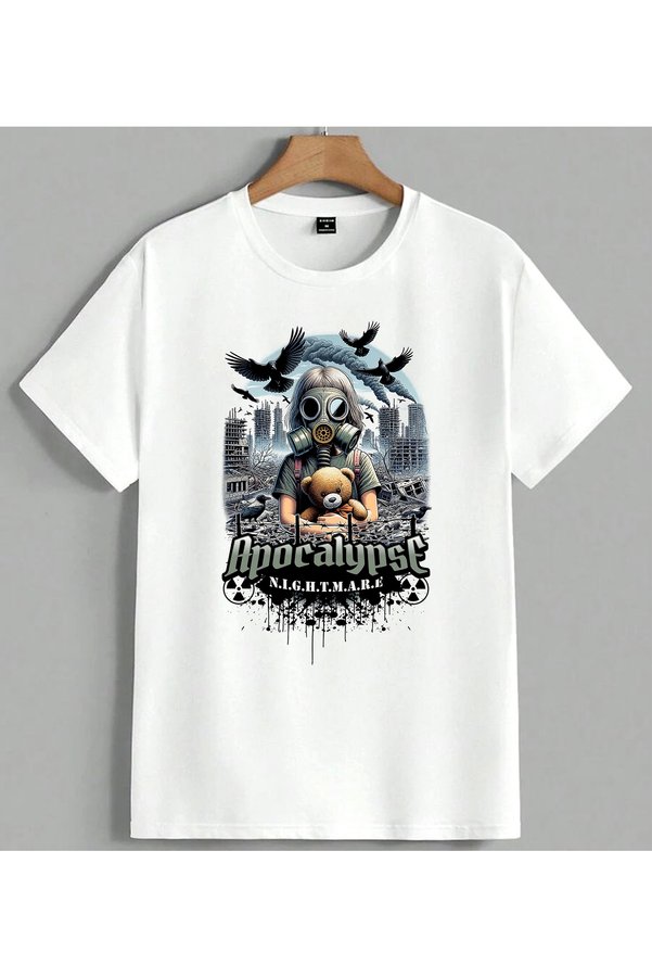 ELFERA Apocalypse Nightmare Gas Printed Unisex Oversize T-Shirt White