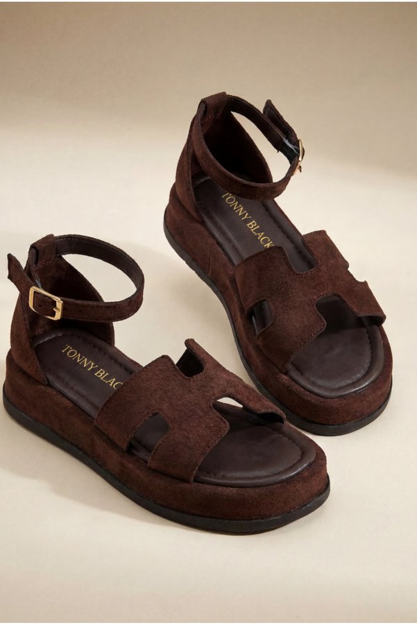 Tonny Black Women's Brown Suede Comfortable Ankle Strap Sandals