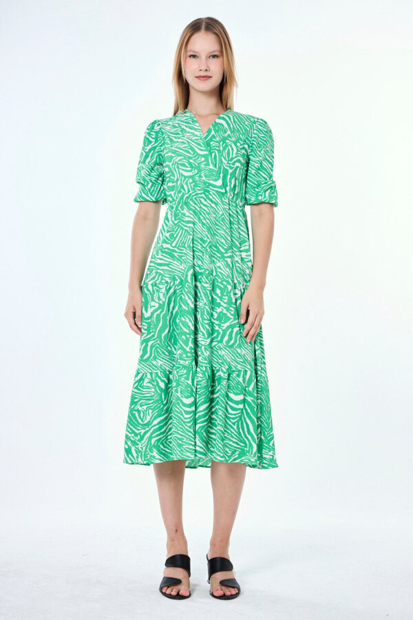 MY GRS Elastic Waist V-Neck Dress