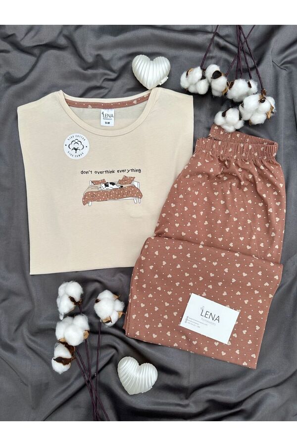 Lena Homewears Women's Patterned Cotton Short Sleeve Crew Neck Pajama Set