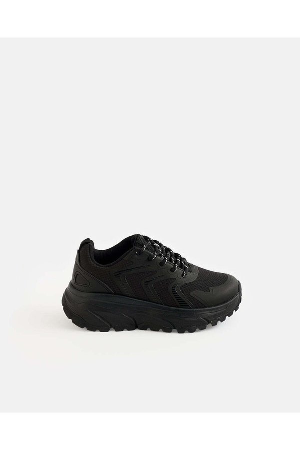 REDTAG Senior Boys Black Textured Trainer Sneakers