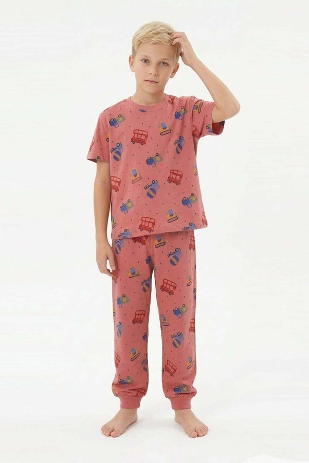 bunny hopp Boy's Pajama Set 100% Cotton Cars and Construction Vehicles Patterned Summer Short Sleeve
