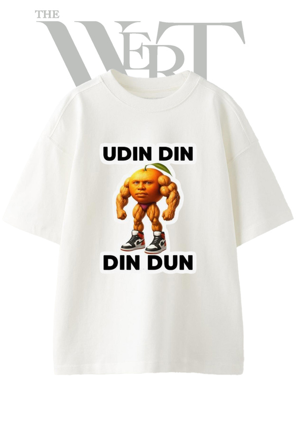 THEWERT Kasli Orange Meme Design Printed Unisex White Oversize T-Shirt