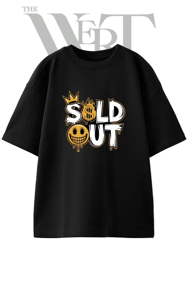 THEWERT Sold Out Streetart Design Printed Unisex Black Oversize T-Shirt