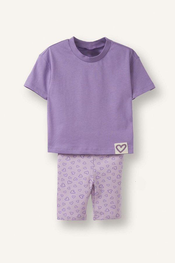 Defacto Heart Patterned 2-Piece Lilac Set for Baby Girl H7884A526Sm