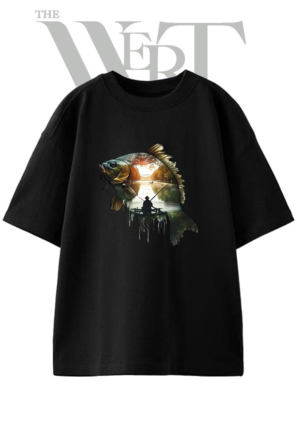 THEWERT Balik Balikci Design Printed Unisex Black Oversize T-Shirt