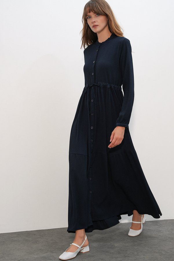 Bigdart 2144 Patterned Mandarin Collar Dress