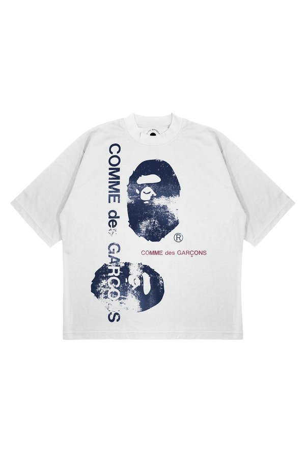 PURE EFFECT Unisex Oversize Comme X a Bathing Ape Printed Boxy Fit Thick Fabric (240Gsm) T-Shirt